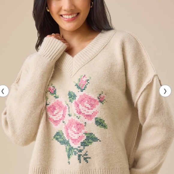 NWT Altard State Floral Embroidered Needle Point Cream Sweater size S - Picture 2 of 7